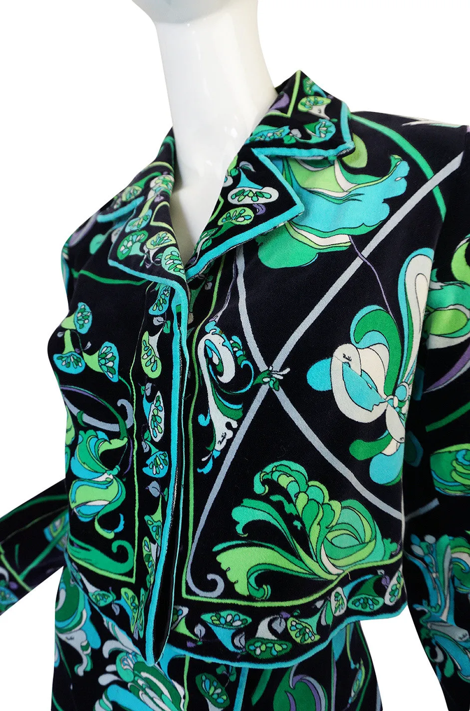 1960s Vivid Emilio Pucci Print Velvet Jacket & Maxi Skirt