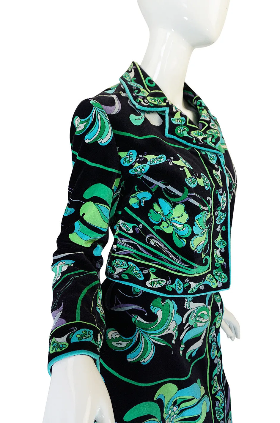 1960s Vivid Emilio Pucci Print Velvet Jacket & Maxi Skirt