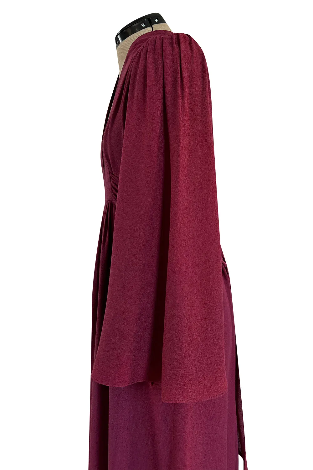1970 Ossie Clark 'Graduation' Front Plunge Dress in a Burgundy Moss Crepe