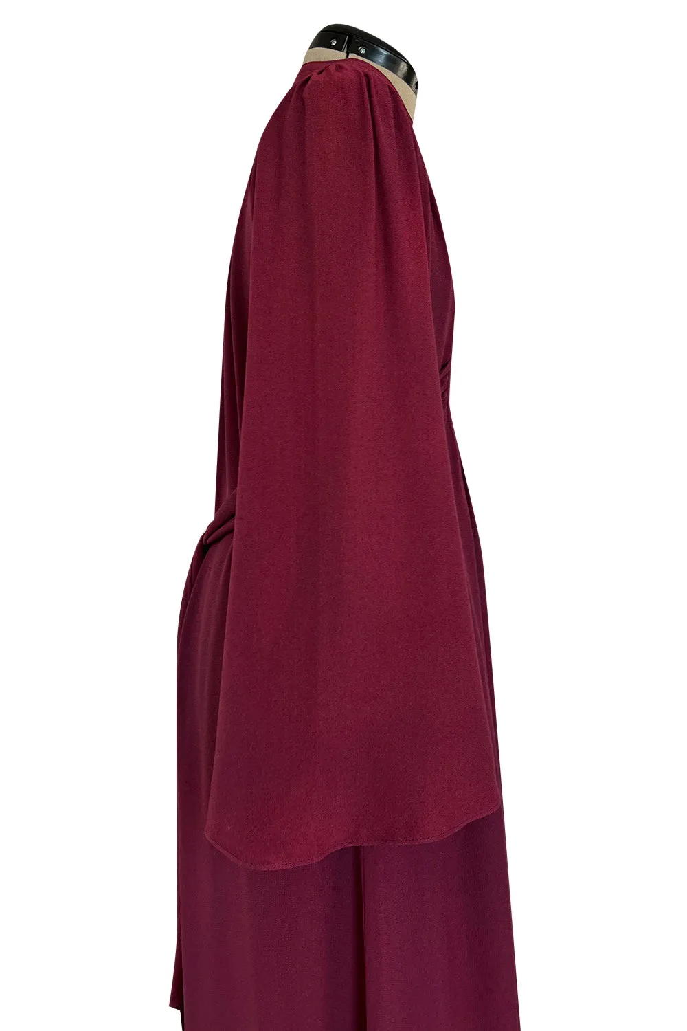 1970 Ossie Clark 'Graduation' Front Plunge Dress in a Burgundy Moss Crepe