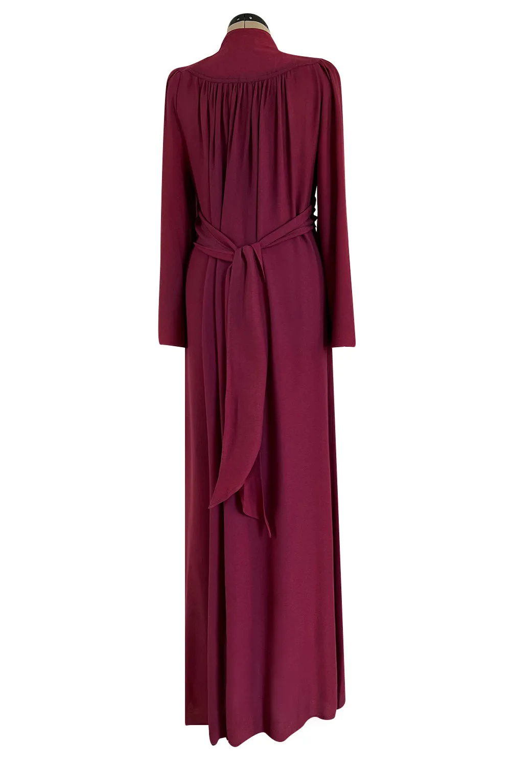 1970 Ossie Clark 'Graduation' Front Plunge Dress in a Burgundy Moss Crepe