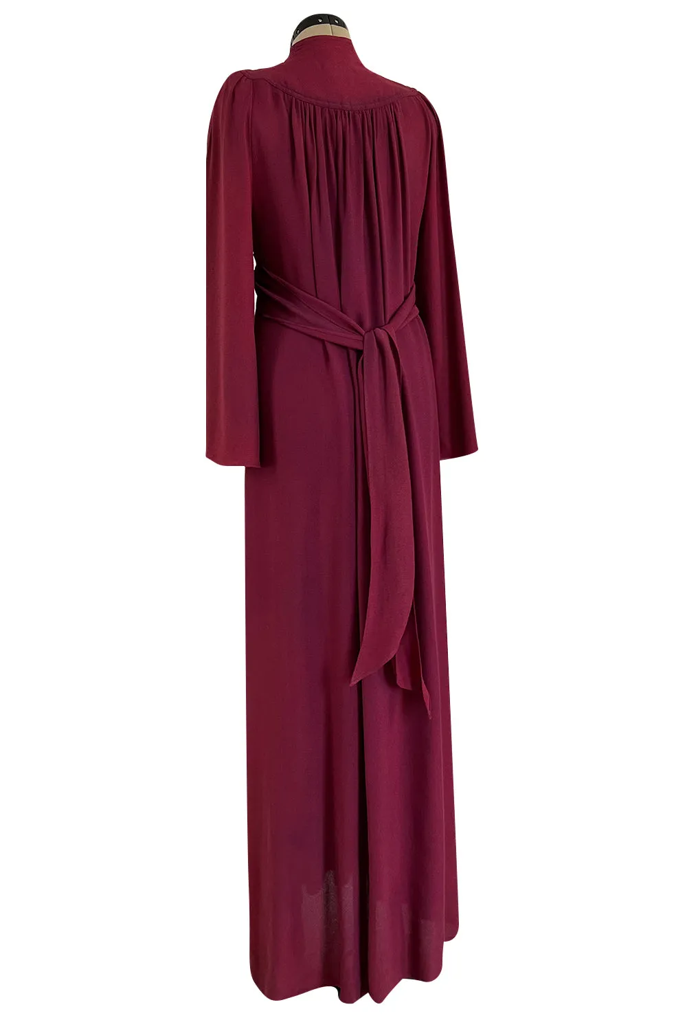 1970 Ossie Clark 'Graduation' Front Plunge Dress in a Burgundy Moss Crepe