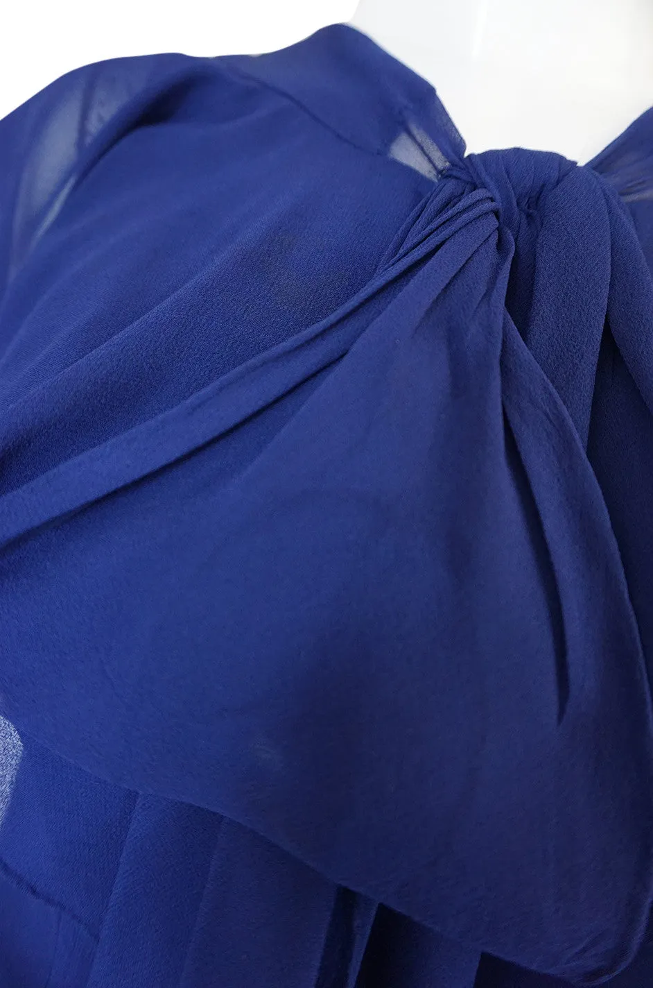 1970s Deep Blue Silk Chiffon Caped Detail Valentino Dress