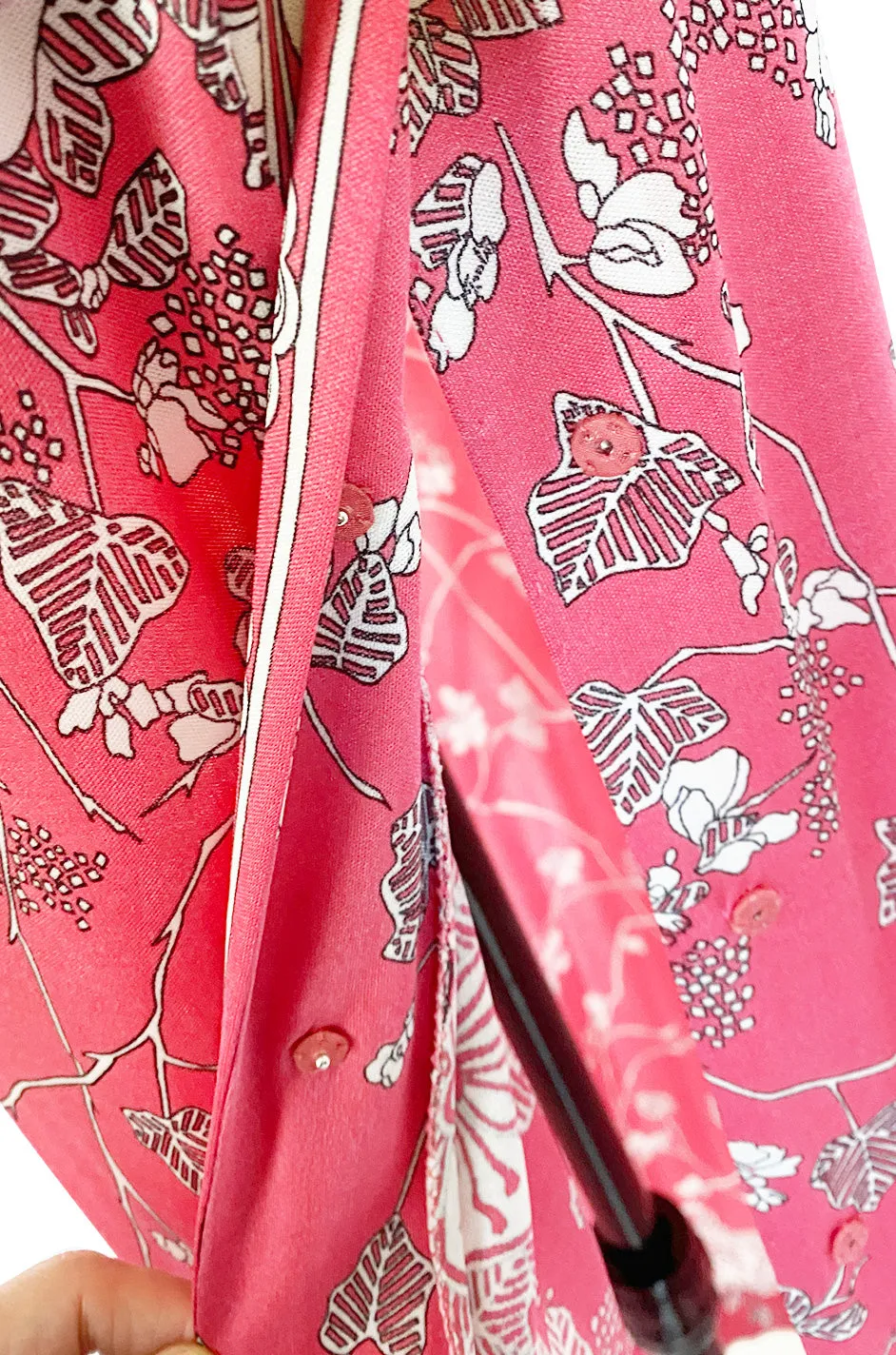 1970s Emilio Pucci Deep Pink Printed Silk Jersey Dress W High Snapped Slit Side Opening Skirt