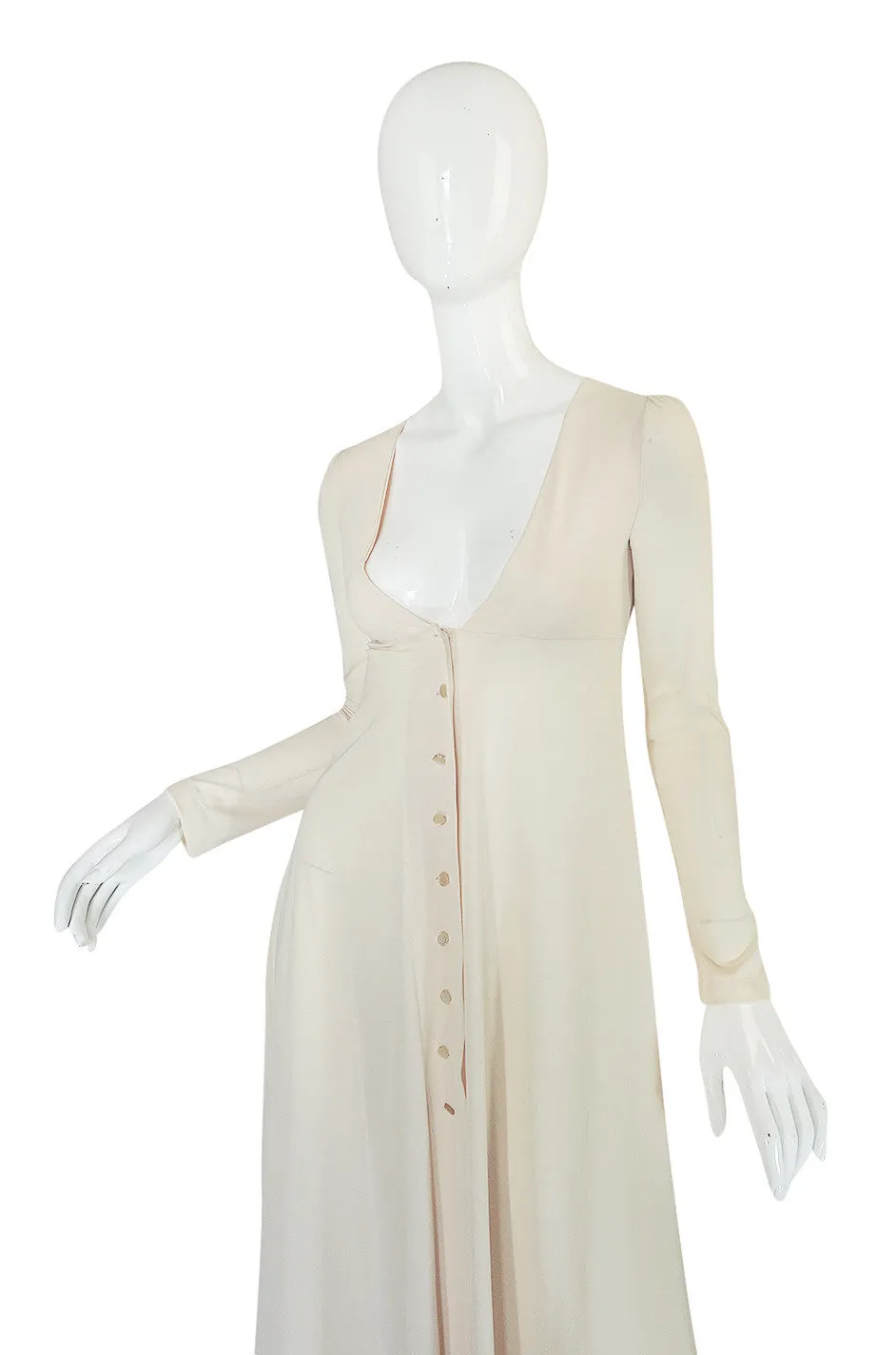 1970s John Kloss Front Plunge Nylon Dress in Ivory