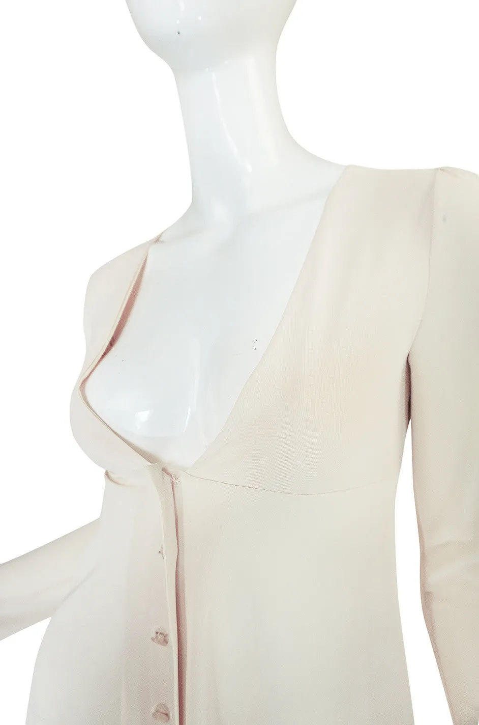 1970s John Kloss Front Plunge Nylon Dress in Ivory