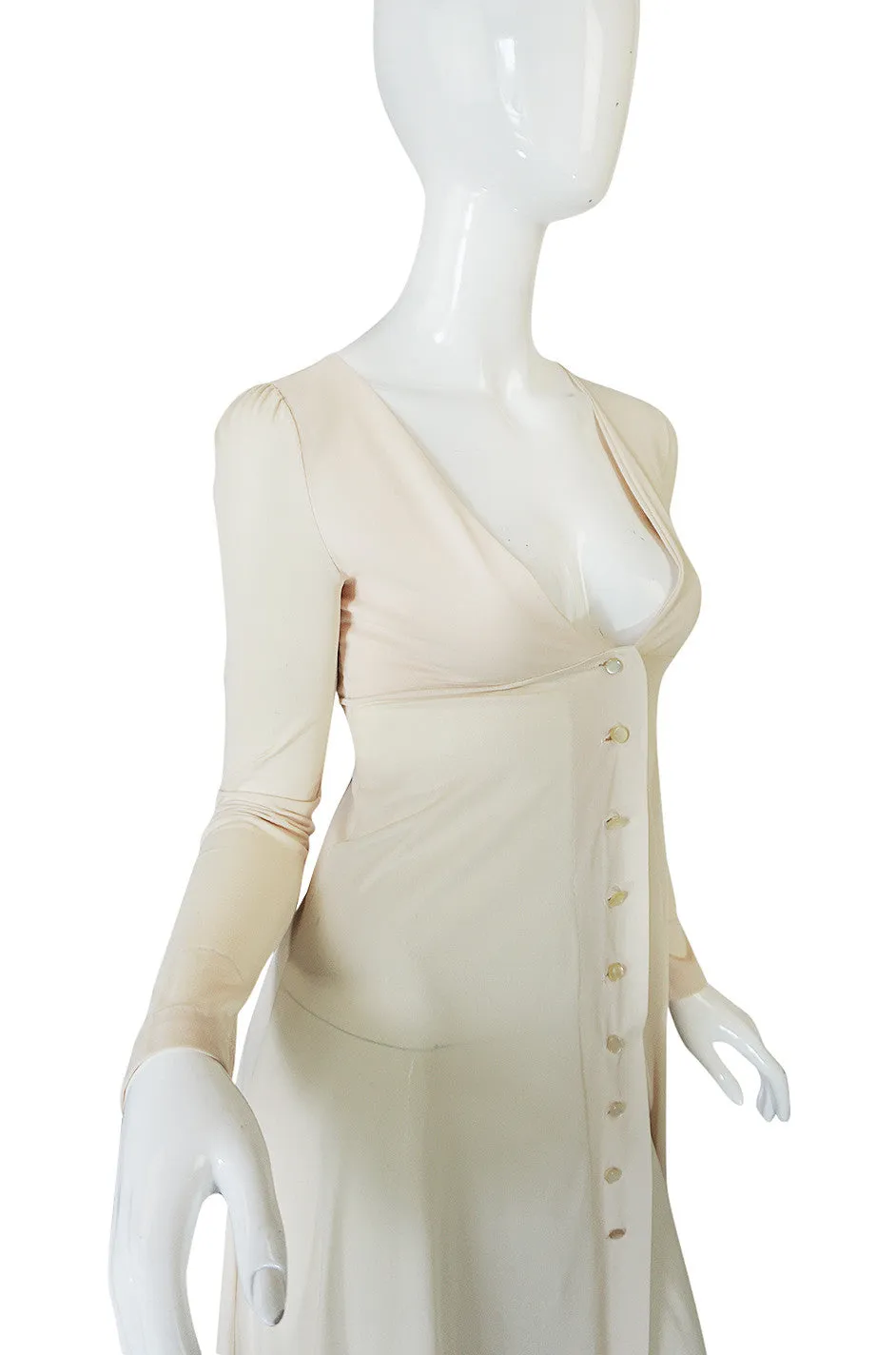 1970s John Kloss Front Plunge Nylon Dress in Ivory