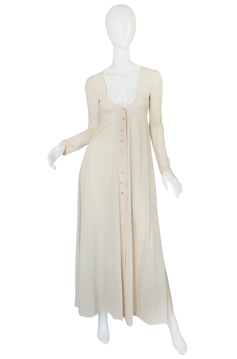 1970s John Kloss Front Plunge Nylon Dress in Ivory
