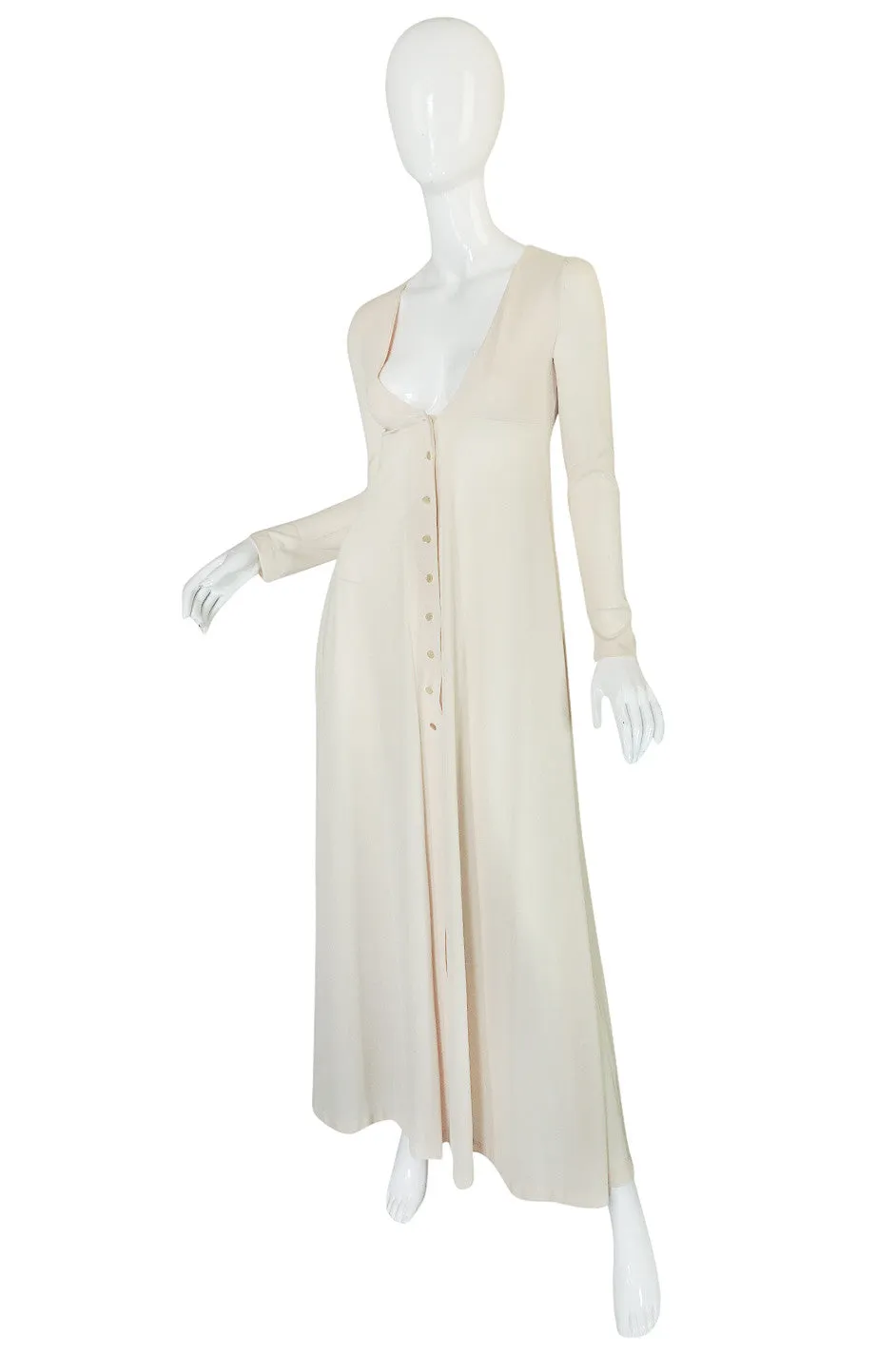1970s John Kloss Front Plunge Nylon Dress in Ivory