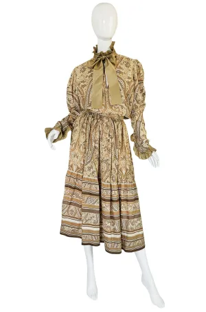 1970s Print Yves Saint Laurent Silk Trim Skirt & Top Set