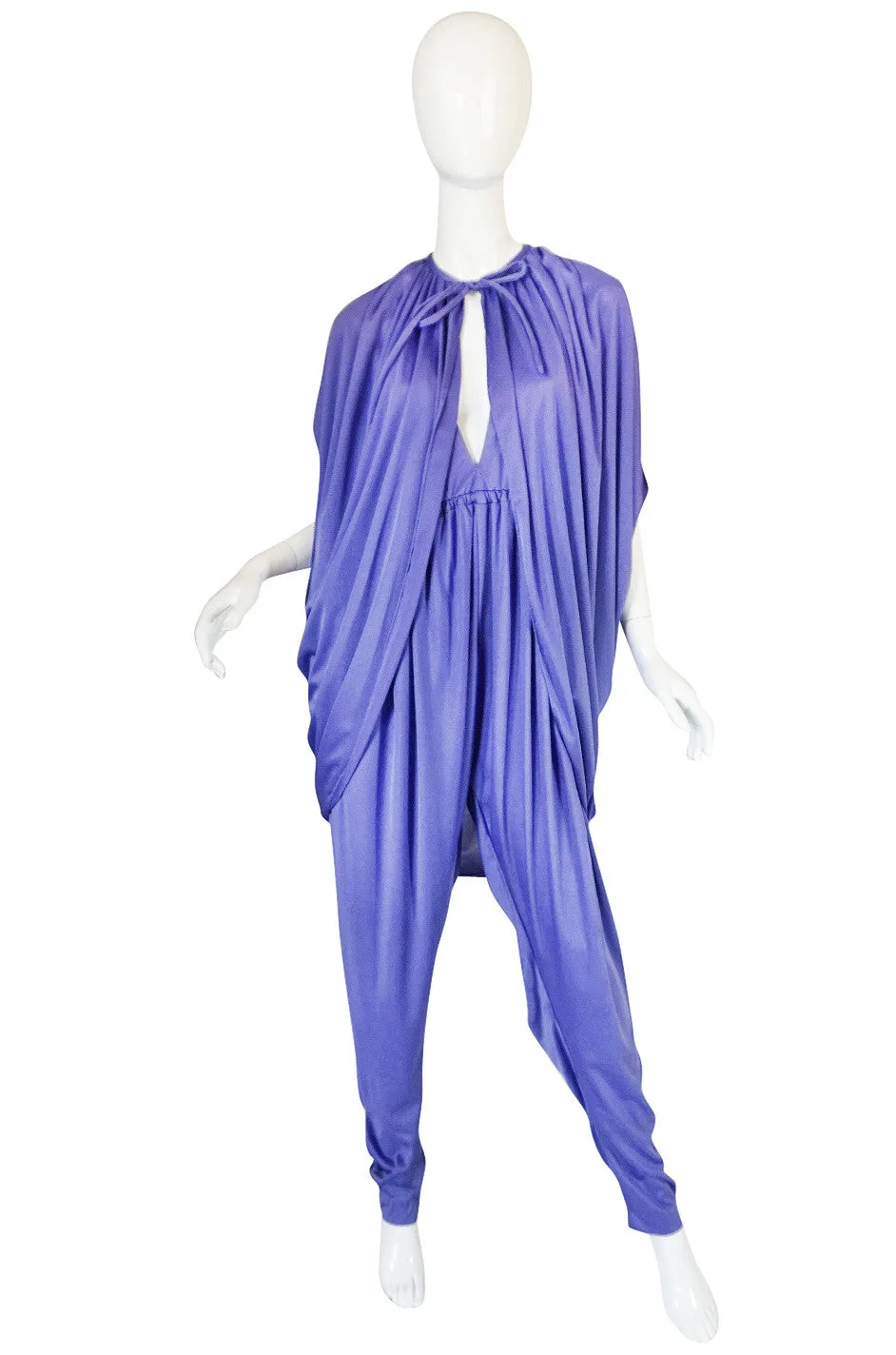 1970s Rare Halston IV Lavender Jersey Jumpsuit & Cape