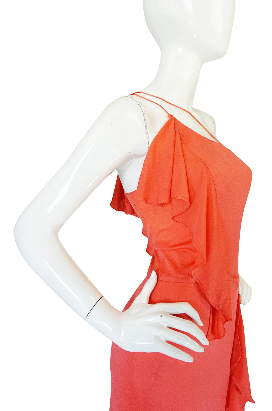 1970s Sexy Stephen Burrows Coral Jersey Maxi Dress