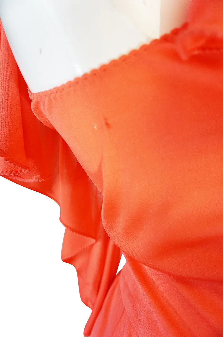 1970s Sexy Stephen Burrows Coral Jersey Maxi Dress
