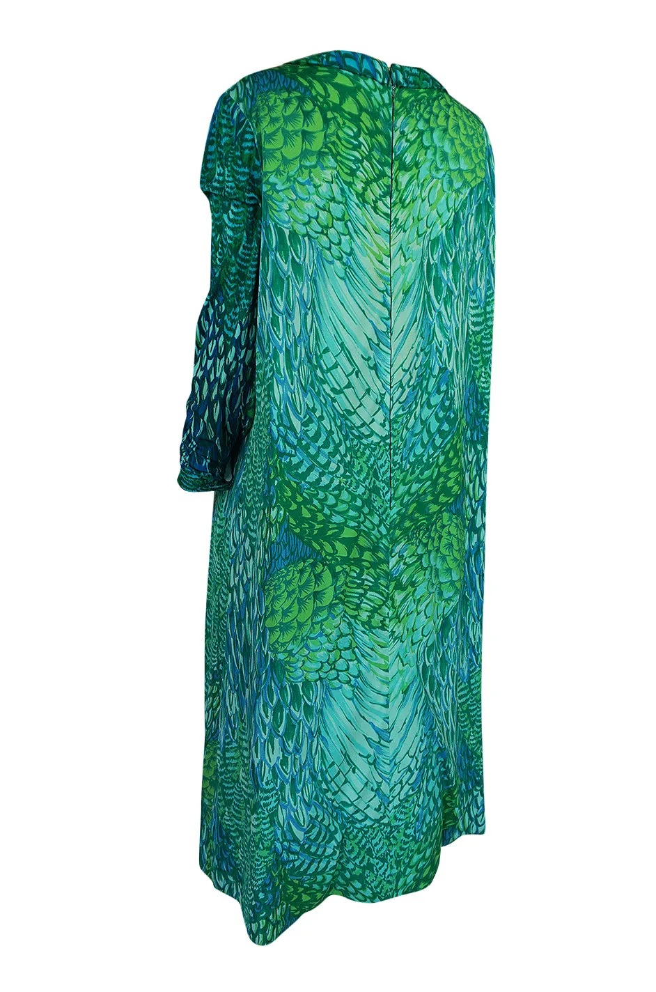 1972 La Mendola Silk Jersey 'Francolino' Print in Green Dress