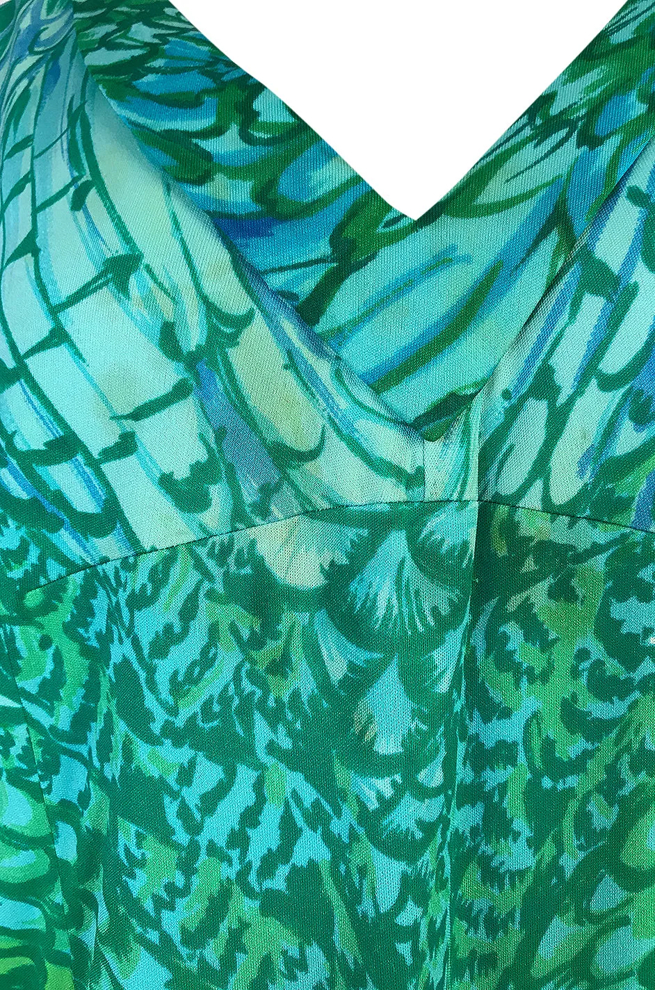 1972 La Mendola Silk Jersey 'Francolino' Print in Green Dress