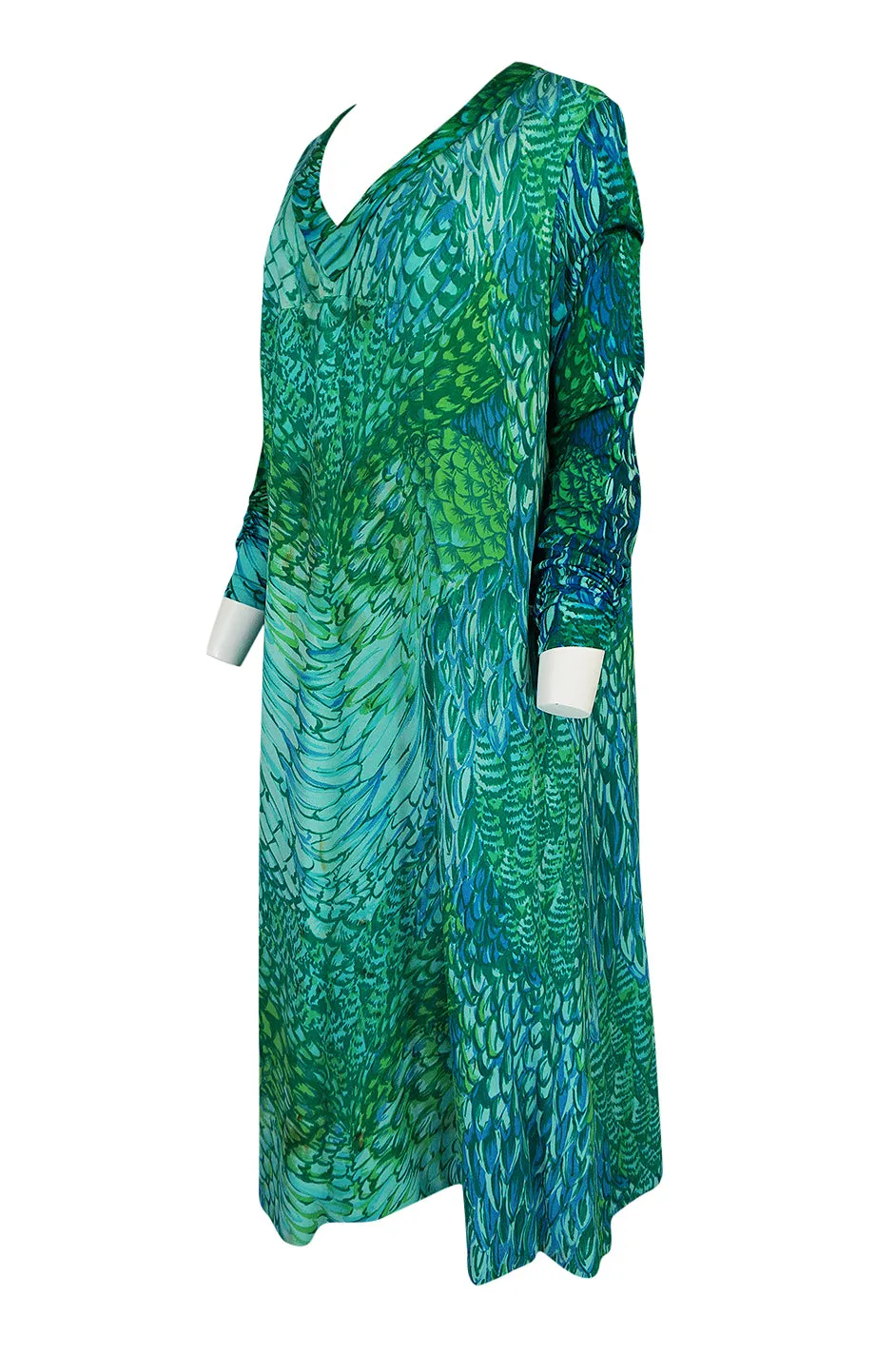 1972 La Mendola Silk Jersey 'Francolino' Print in Green Dress