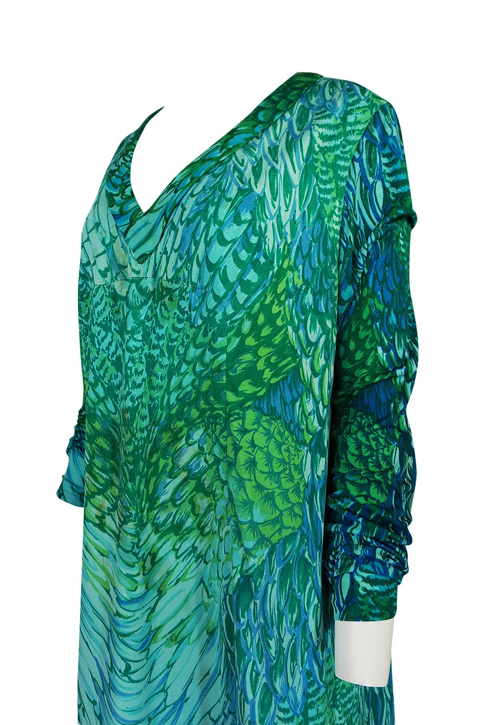 1972 La Mendola Silk Jersey 'Francolino' Print in Green Dress
