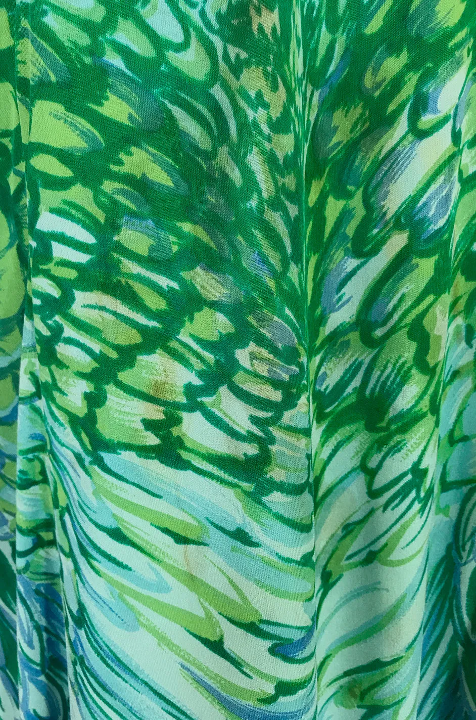1972 La Mendola Silk Jersey 'Francolino' Print in Green Dress
