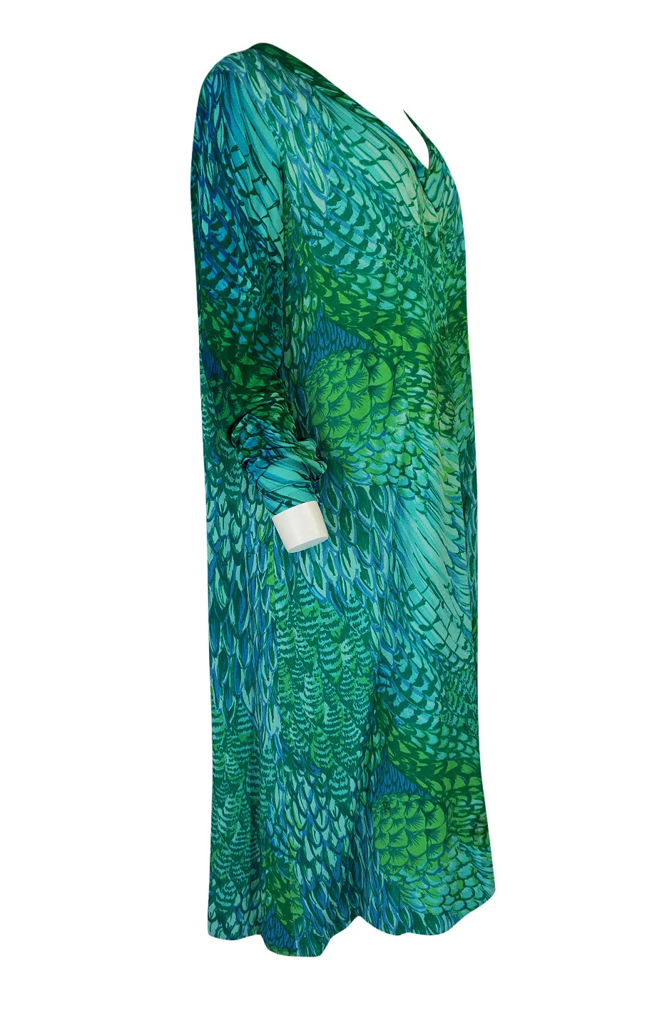1972 La Mendola Silk Jersey 'Francolino' Print in Green Dress