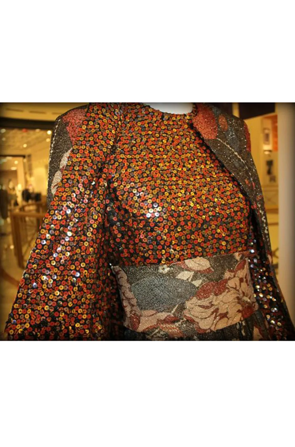 1975 Bill Blass Floral Print Metallic Lurex & Sequin Dress Set