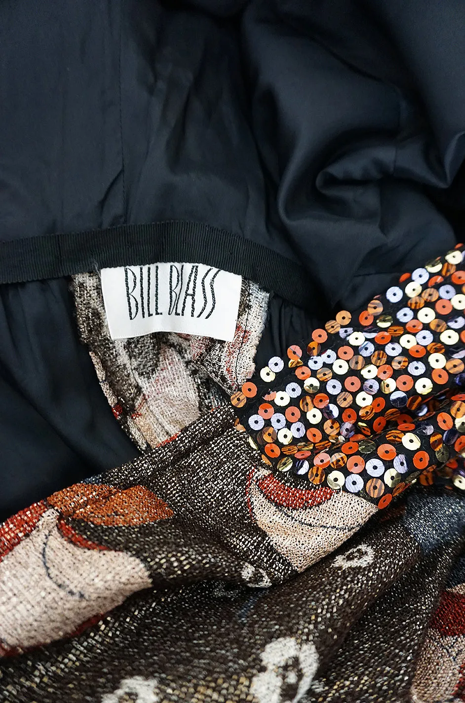 1975 Bill Blass Floral Print Metallic Lurex & Sequin Dress Set