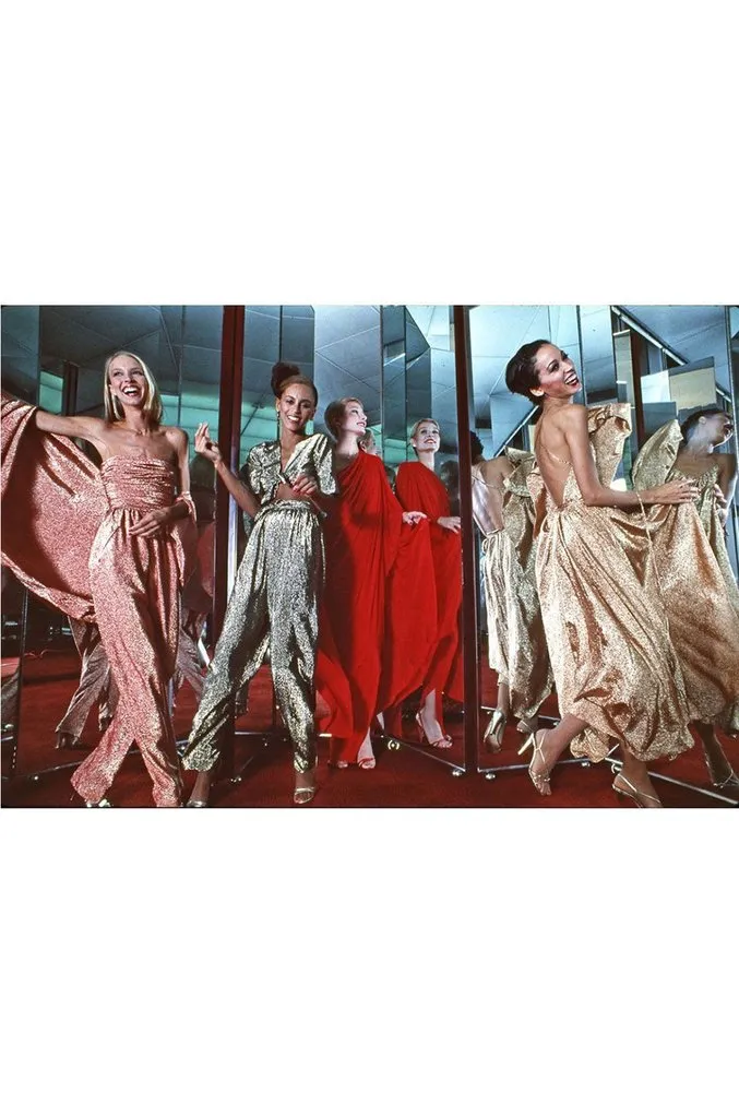 1978 Halston Green One Shoulder Draped Jersey Maxi Dress