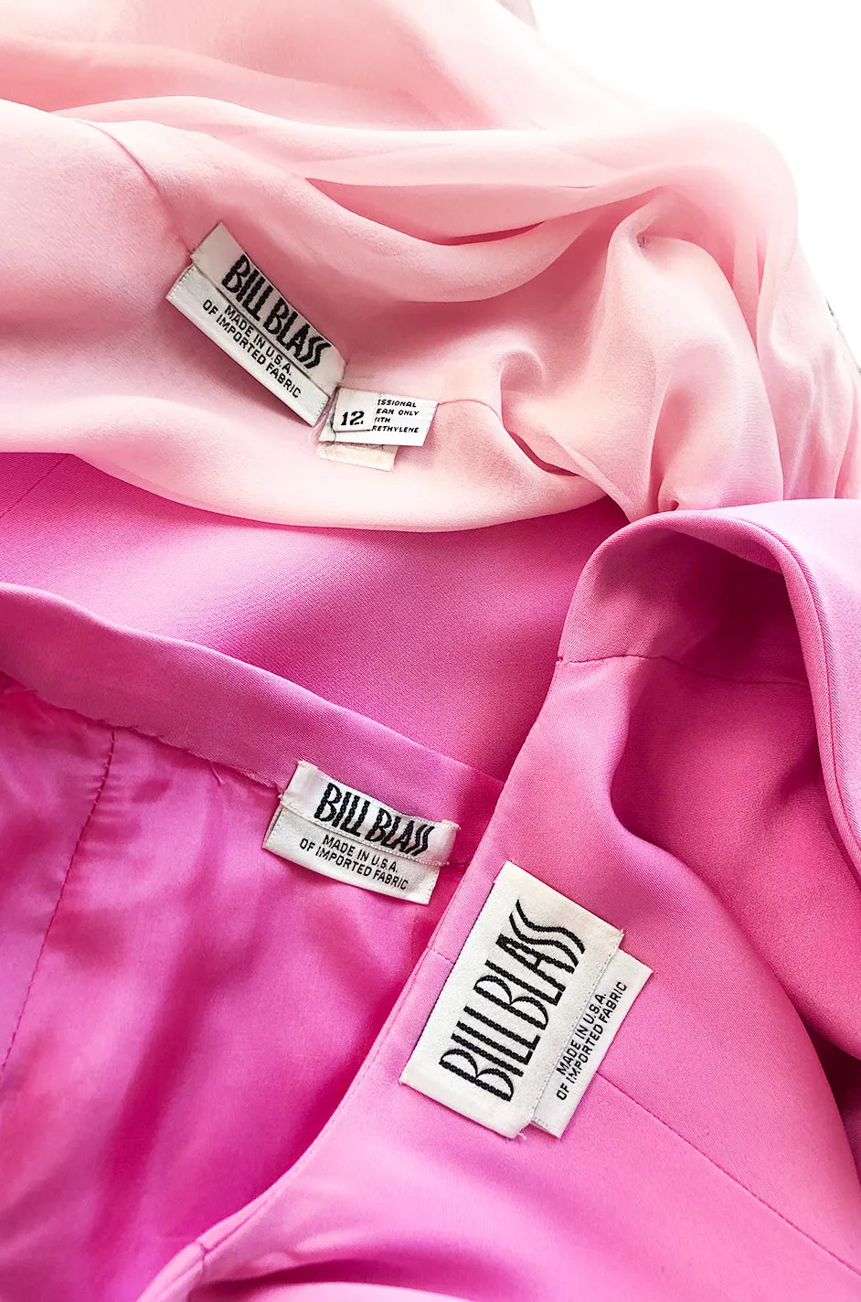 1980s Bill Blass Baby Pink Evening Jacket, Skirt & Silk Top Dress Suit
