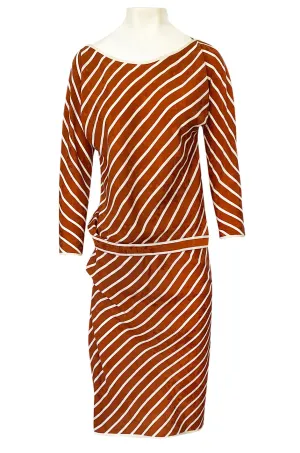 1980s Oscar de la Renta Rust and White Striped Silk Top & Skirt Set
