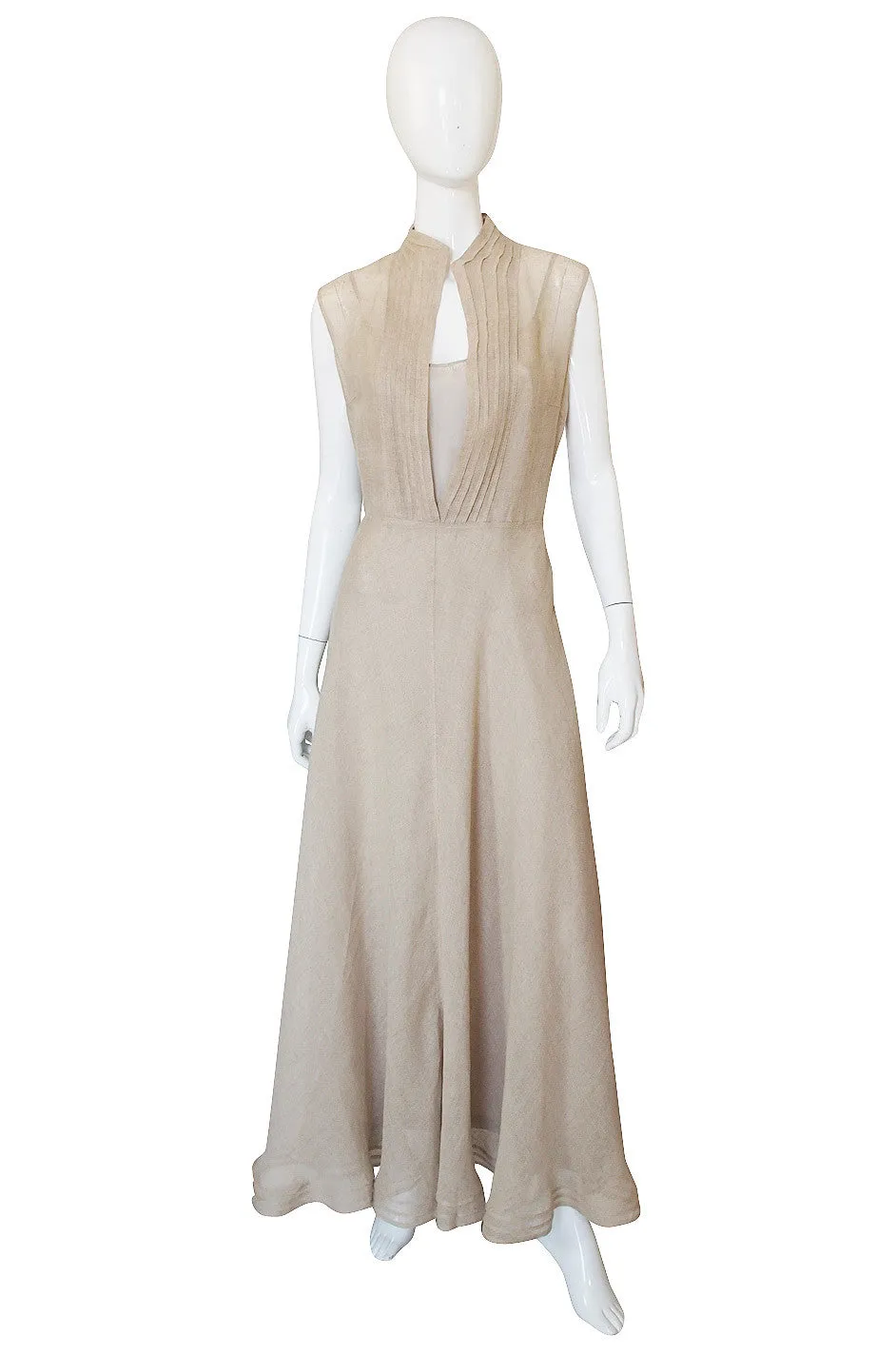 1990s Deep Plunge Linen Genny Maxi Dress