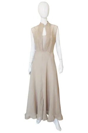 1990s Deep Plunge Linen Genny Maxi Dress