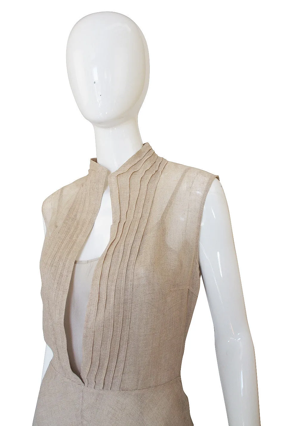 1990s Deep Plunge Linen Genny Maxi Dress
