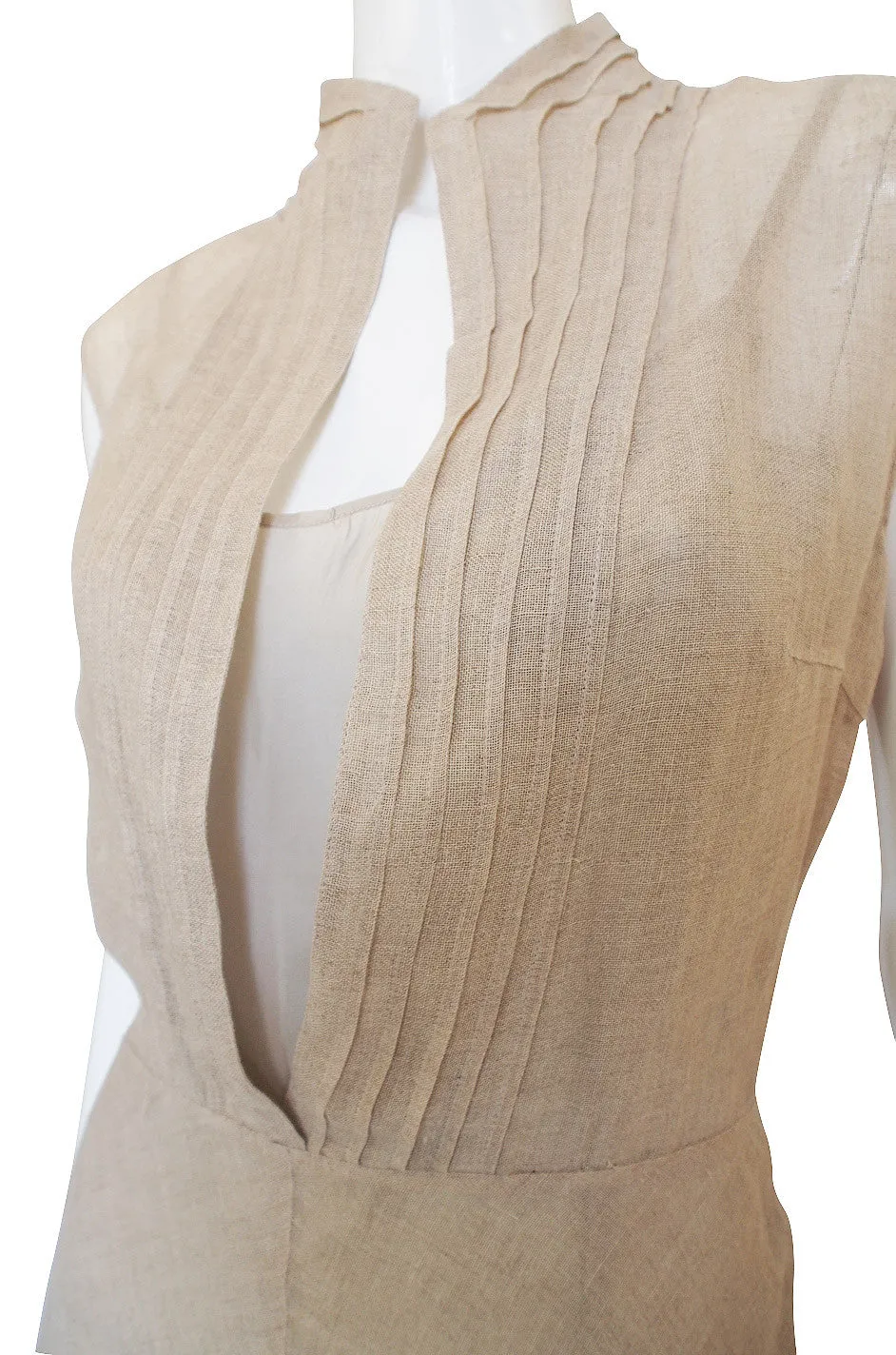 1990s Deep Plunge Linen Genny Maxi Dress
