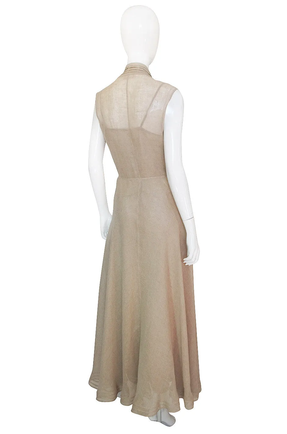 1990s Deep Plunge Linen Genny Maxi Dress