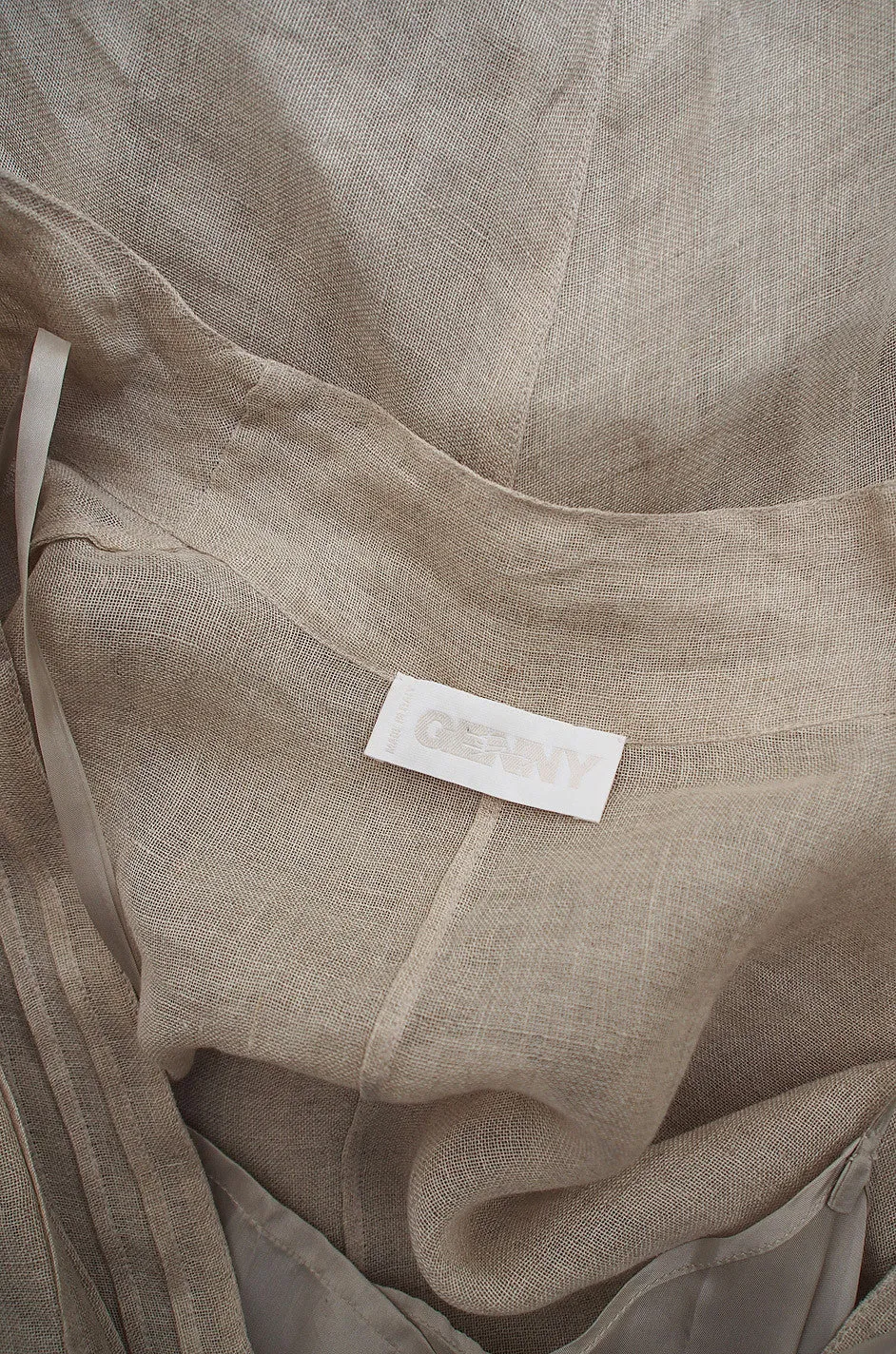 1990s Deep Plunge Linen Genny Maxi Dress