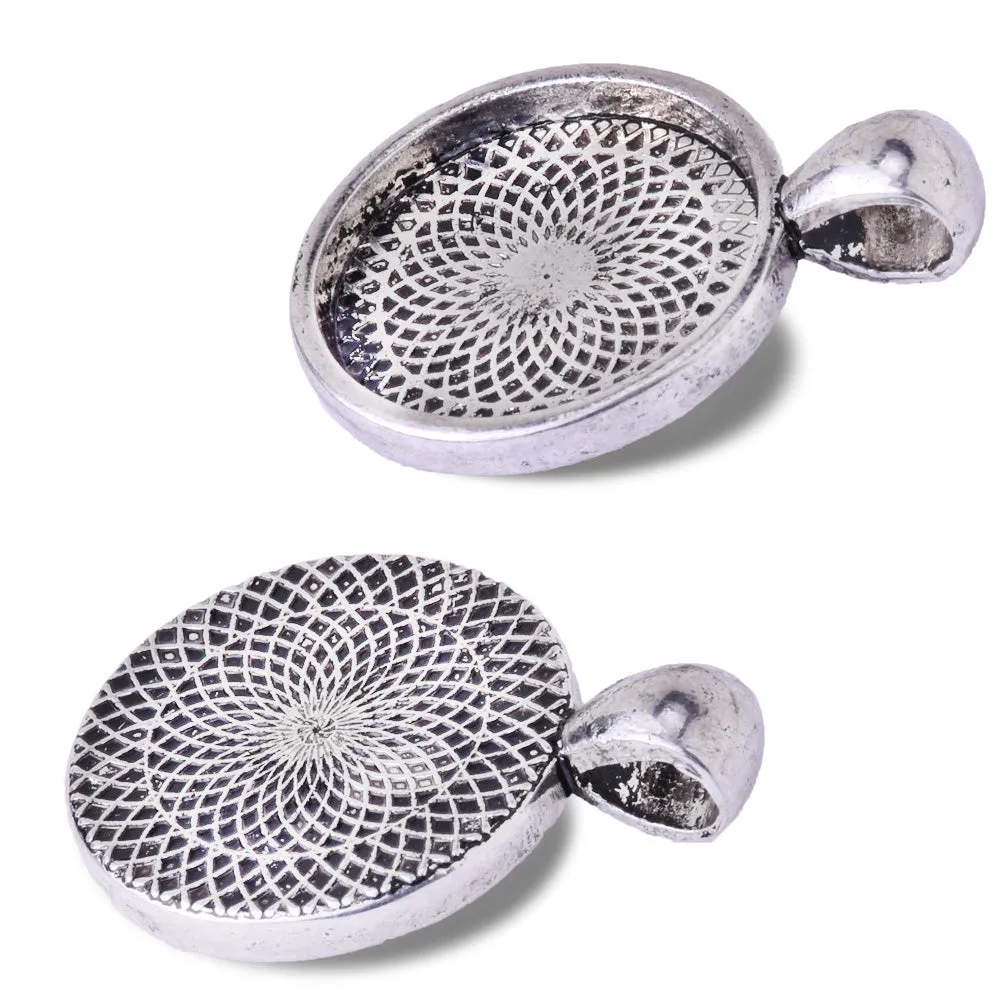 20mm  Antique Silver Round Cameo Cabochon Bezel  Base Setting Pendants Mini pendant trays 20pcs