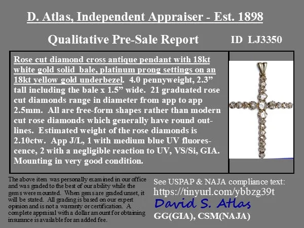 2.10ctw Antique Rose Cut Diamond Cross Pendant