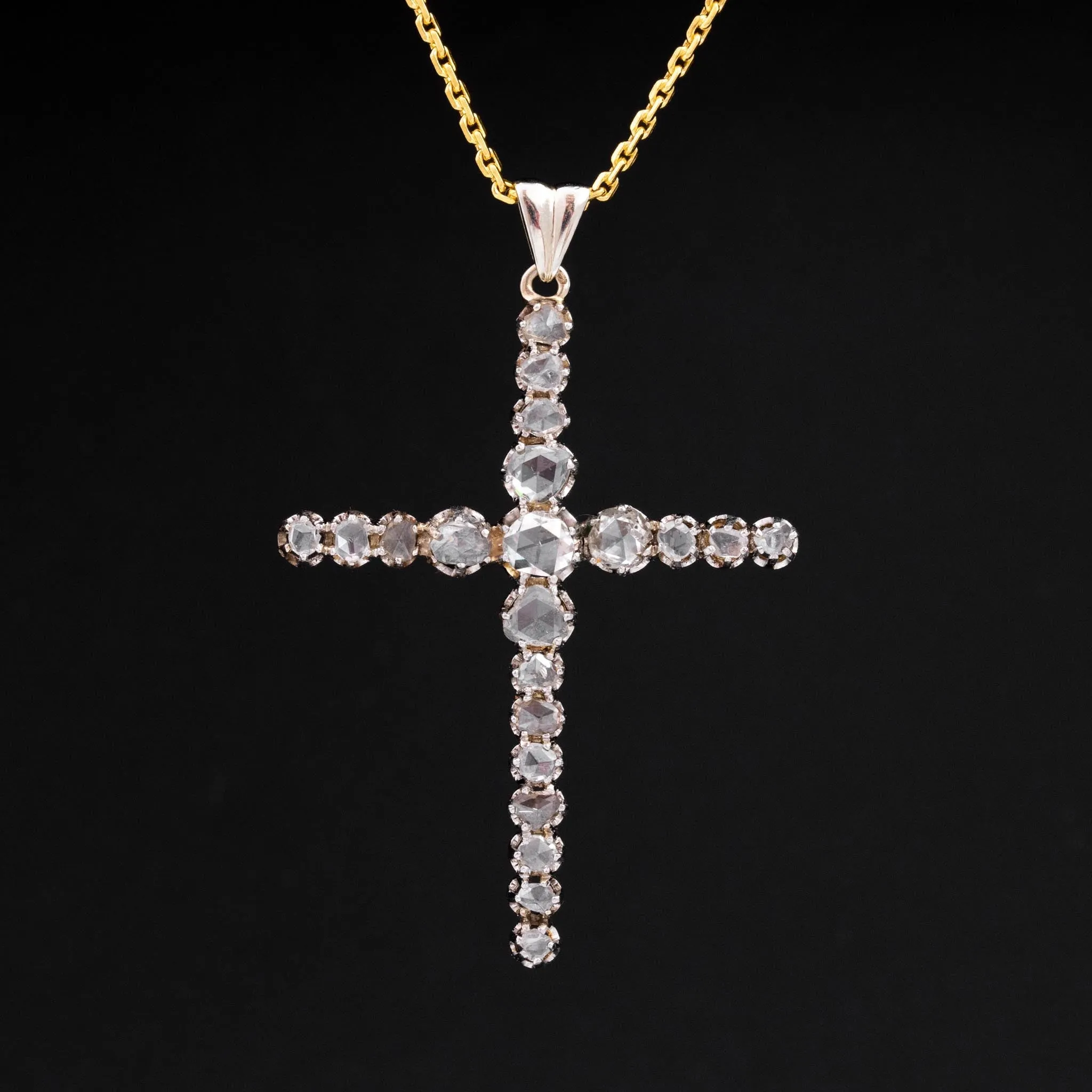 2.10ctw Antique Rose Cut Diamond Cross Pendant