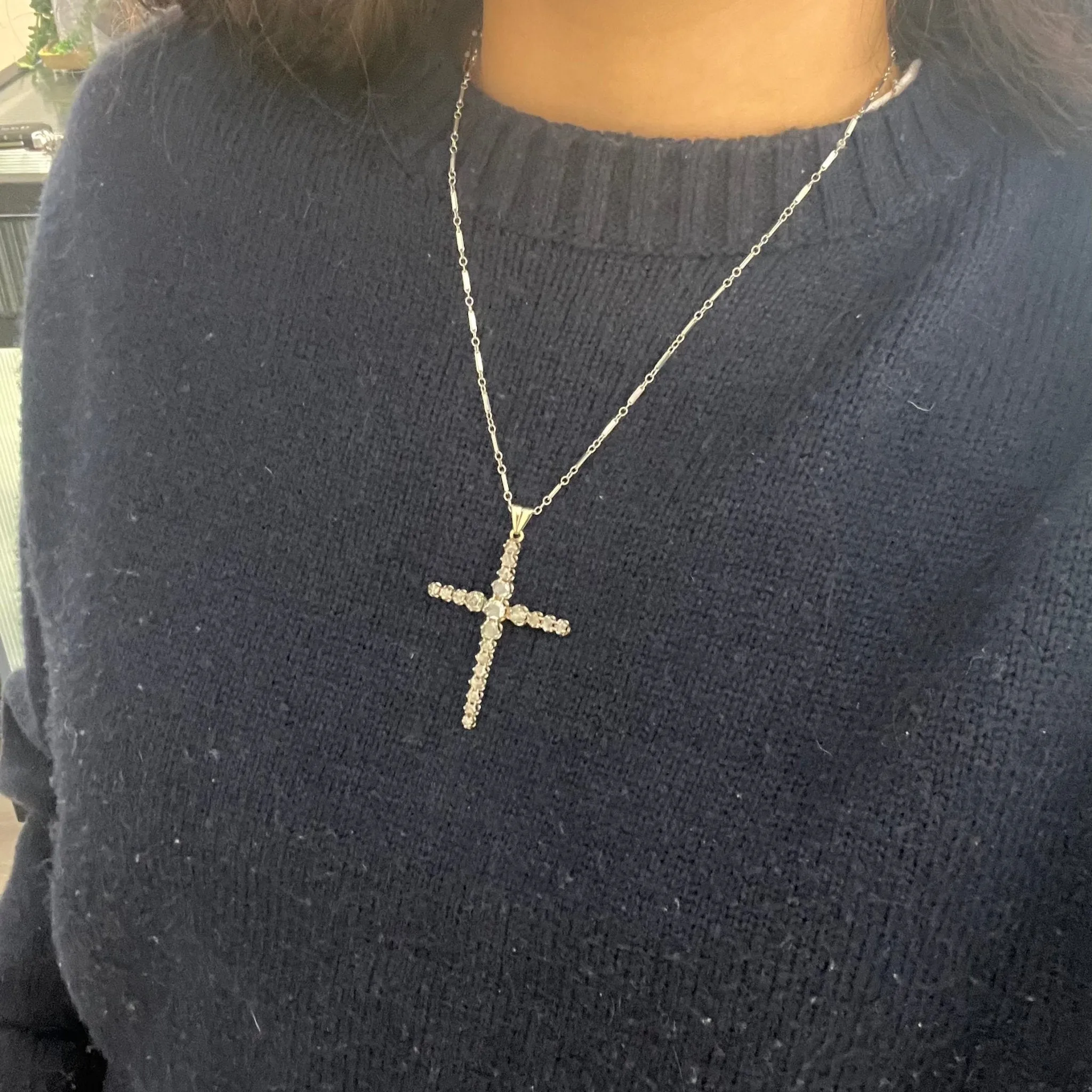 2.10ctw Antique Rose Cut Diamond Cross Pendant