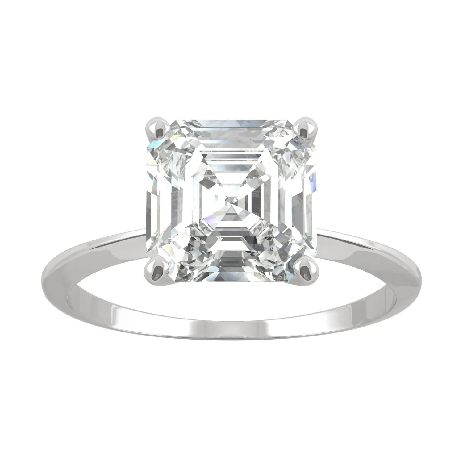 2.21 CTW DEW Asscher Moissanite Engagement Ring in 14K White Gold