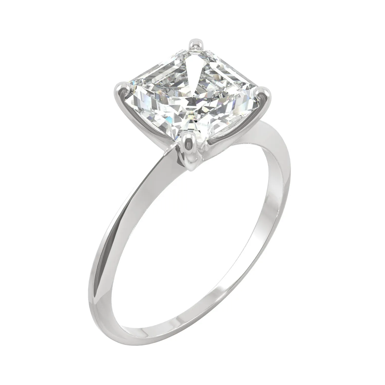 2.21 CTW DEW Asscher Moissanite Engagement Ring in 14K White Gold
