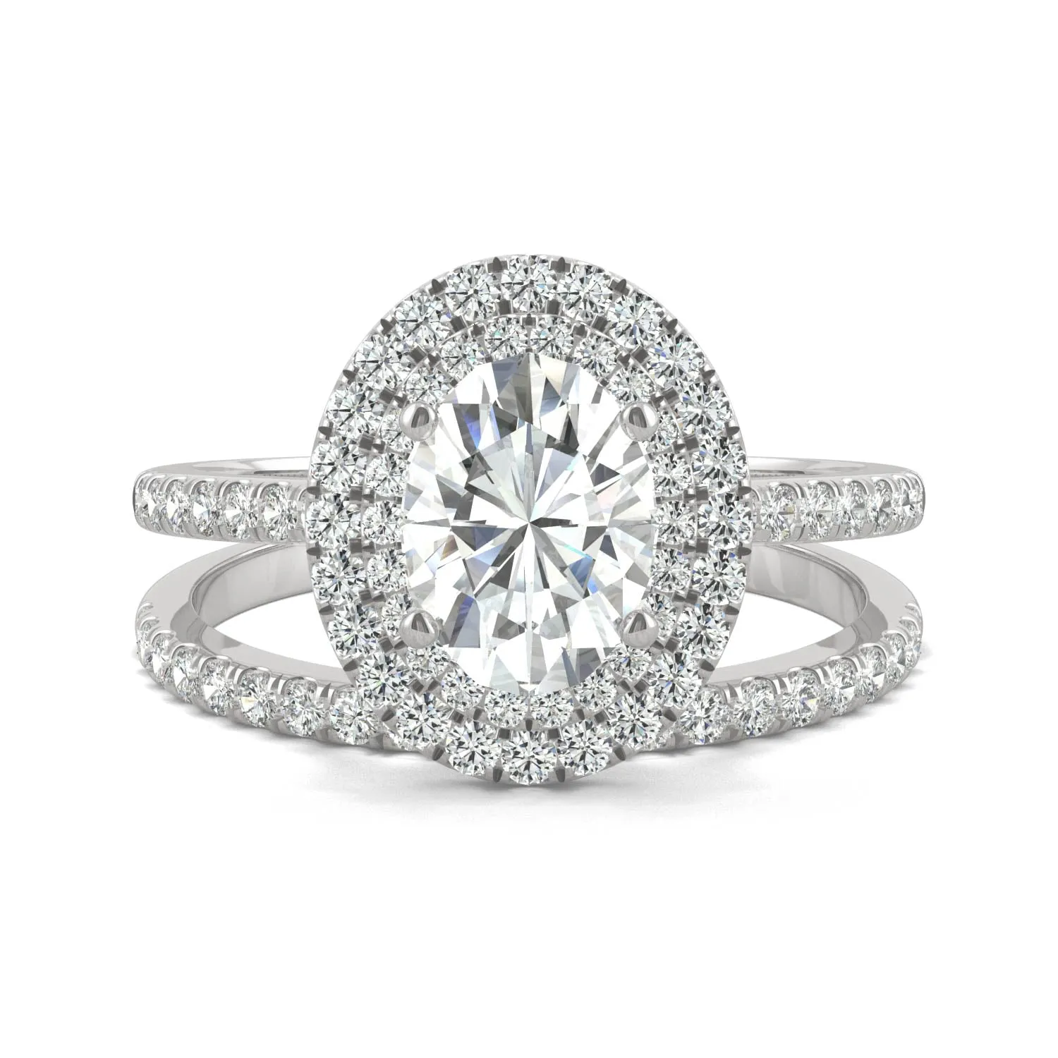 2.22 CTW DEW Oval Moissanite Halo Bridal Set in 14K White Gold