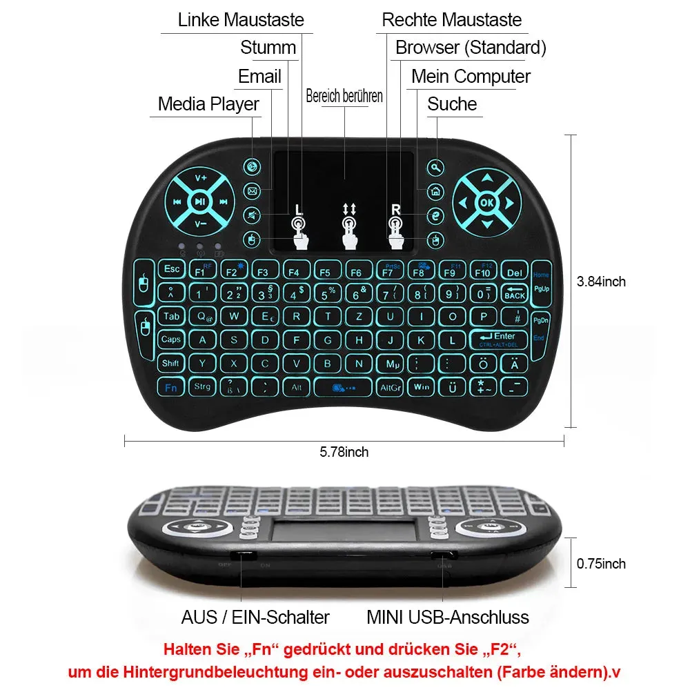 2.4G Air Mouse with Touchpad Wireless Keyboard i8 Multilanguage Backlit Mini Wireless Keyboard for PC Android TV Box English Spanish French Portuguese & more