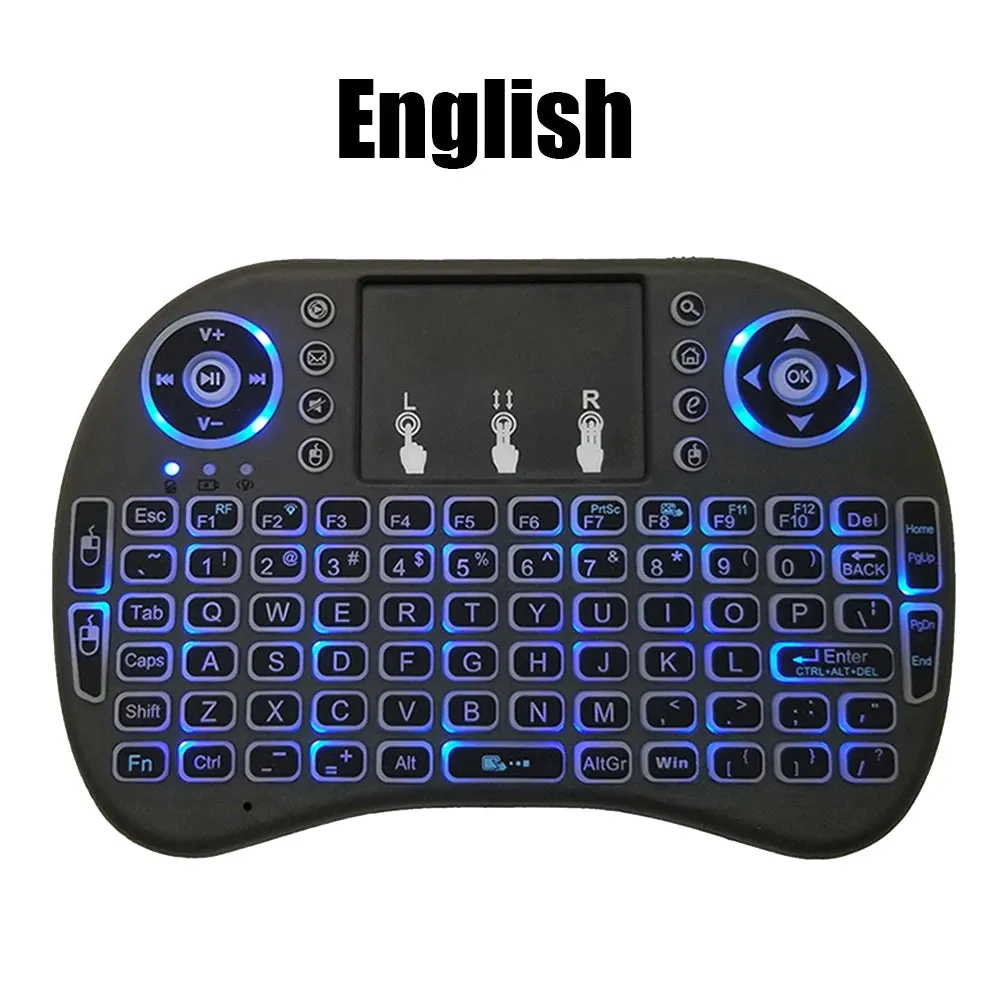 2.4G Air Mouse with Touchpad Wireless Keyboard i8 Multilanguage Backlit Mini Wireless Keyboard for PC Android TV Box English Spanish French Portuguese & more