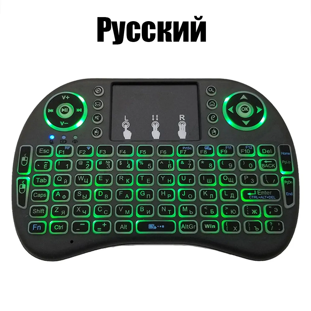2.4G Air Mouse with Touchpad Wireless Keyboard i8 Multilanguage Backlit Mini Wireless Keyboard for PC Android TV Box English Spanish French Portuguese & more