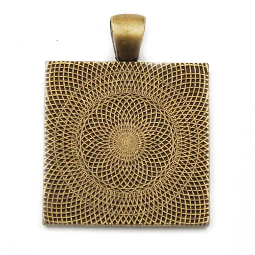 25MM Antique Bronze Square Cameo Cabochon Base Setting Pendants ,Sold 20 Pcs per pkg