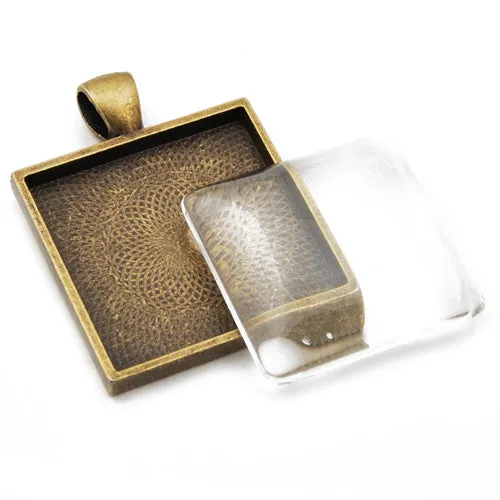 25MM Antique Bronze Square Cameo Cabochon Base Setting Pendants ,Sold 20 Pcs per pkg