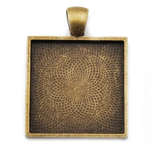 25MM Antique Bronze Square Cameo Cabochon Base Setting Pendants ,Sold 20 Pcs per pkg