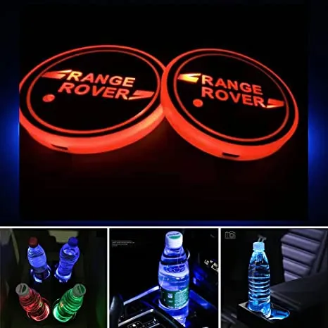 2pcs LED Car Cup Holder Lights For Car,7 Colors Changing USB Charging Mat Luminescent Cup Pad, LED Interior Atmosphere Lamp