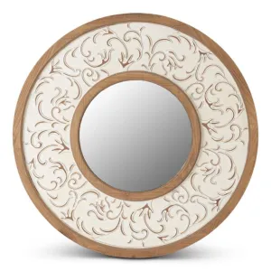 31.5" Natural and Whitewashed Ornate Round Mirror