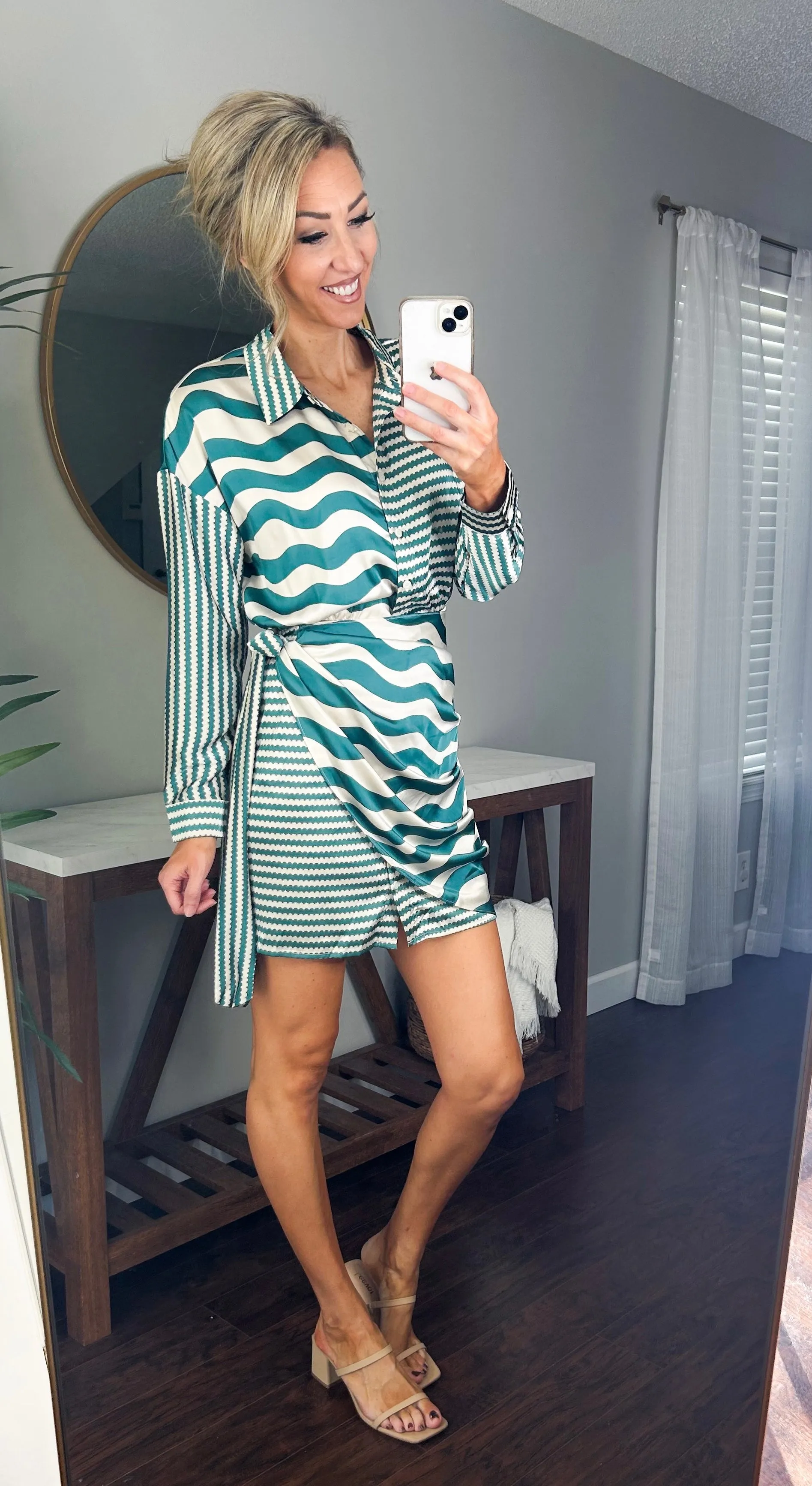A New Memory Striped Satin Tie Wrap Dress